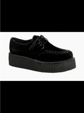 Demonia Black Velvet Platform Creeper Loafers